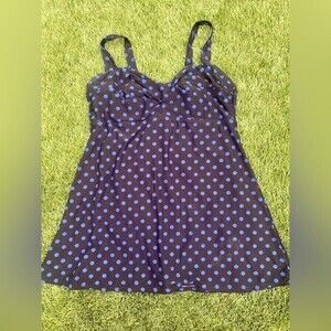 GABAR Size 14 One Piece Swimsuit blue and black polka dot slimming UGC